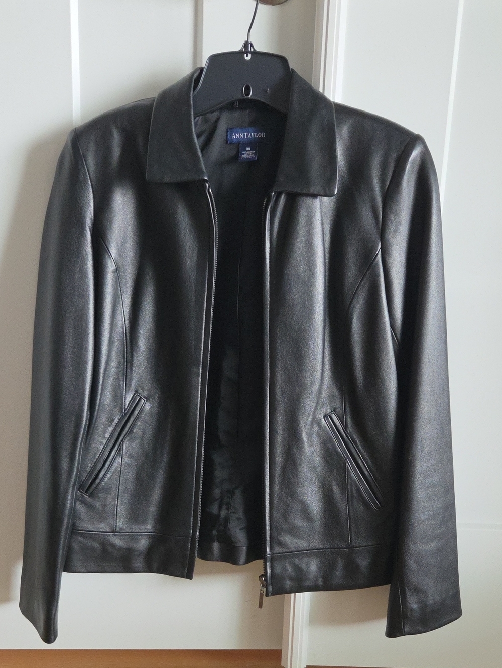 Ann Taylor Black Leather Bomber Jacket
